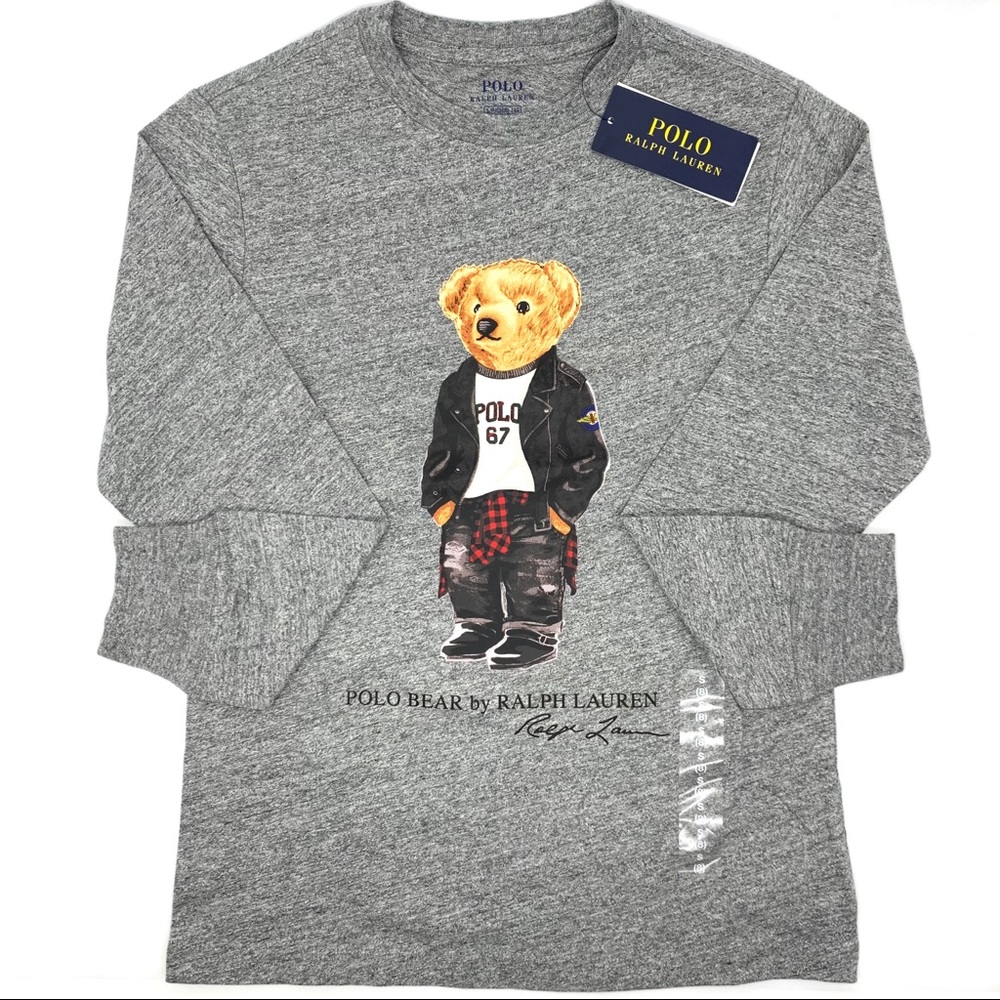 Polo Ralph Lauren Boys Polo Bear Gray Longsleeve Tee Shirt New